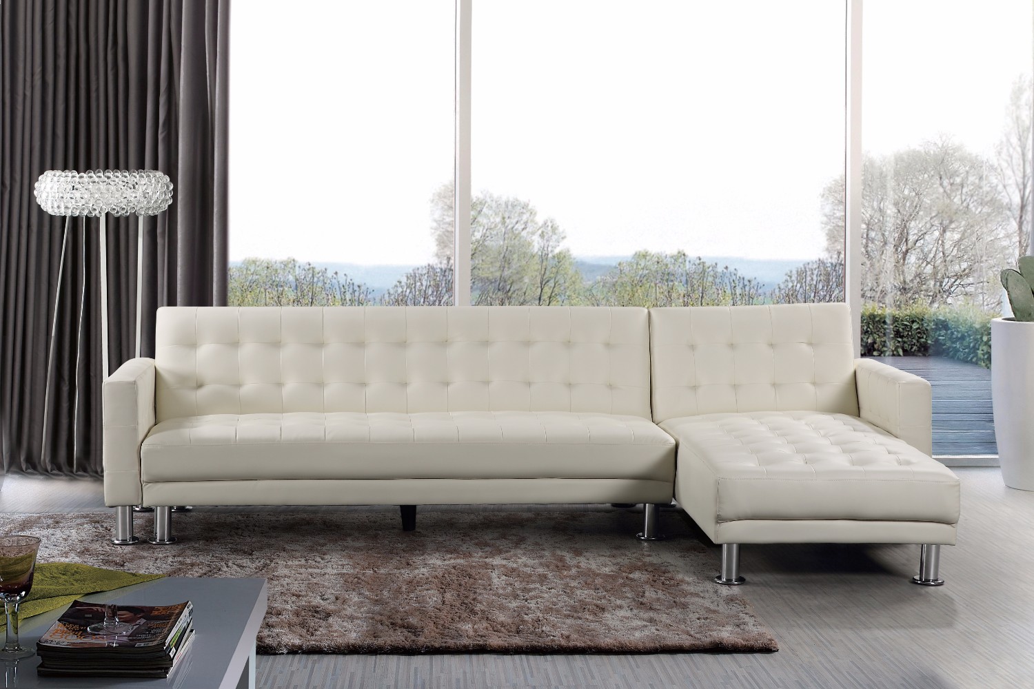 white faux leather sleeper sofa
