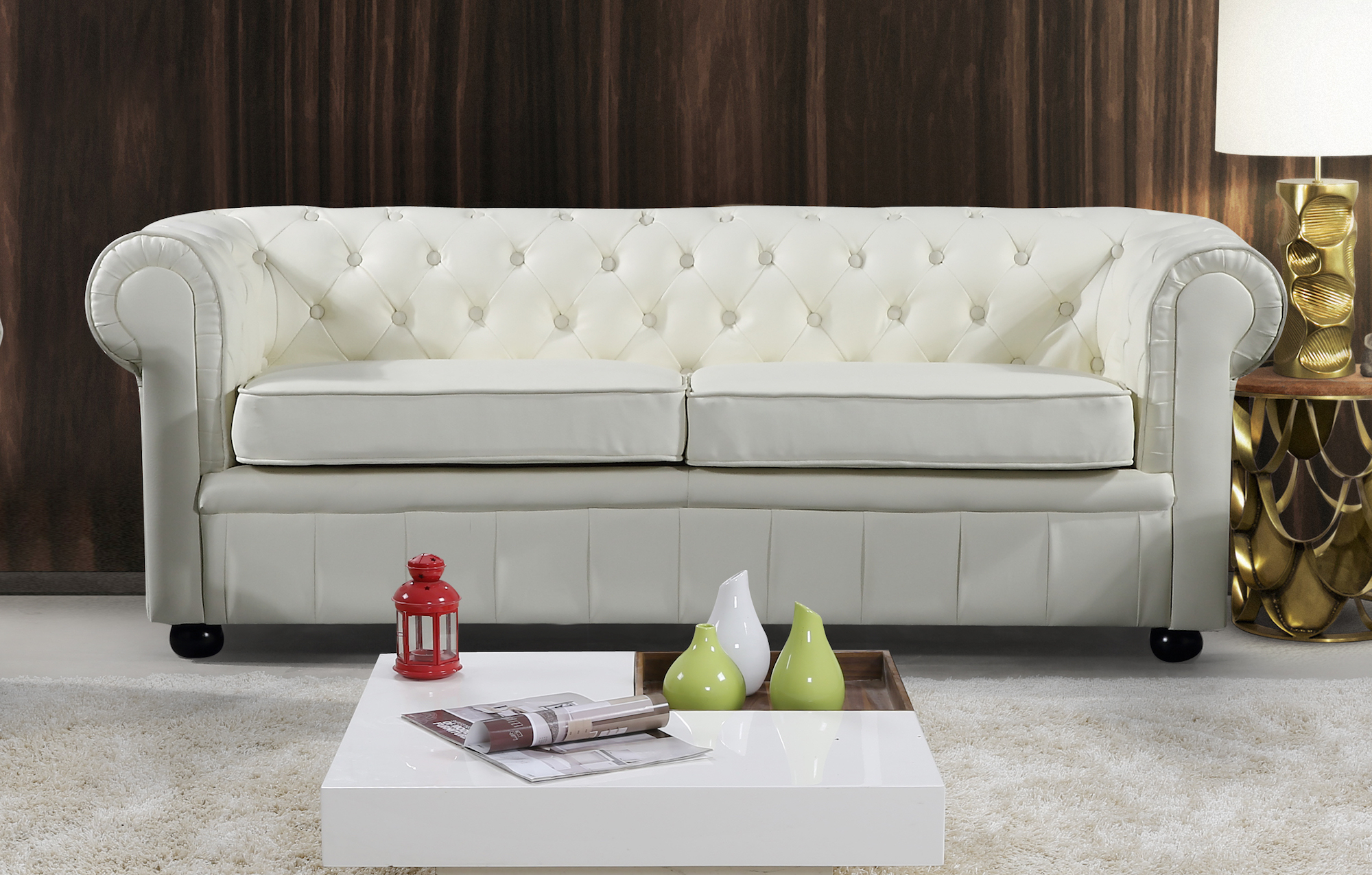 cream leather sofa with nailheads