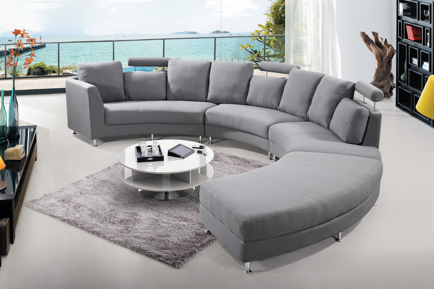 modern leather sofa gray round curve arc